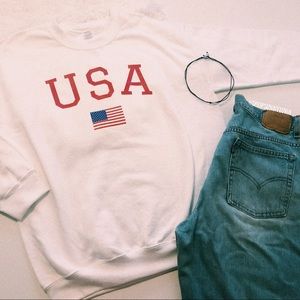 USA White Crewneck Sweater